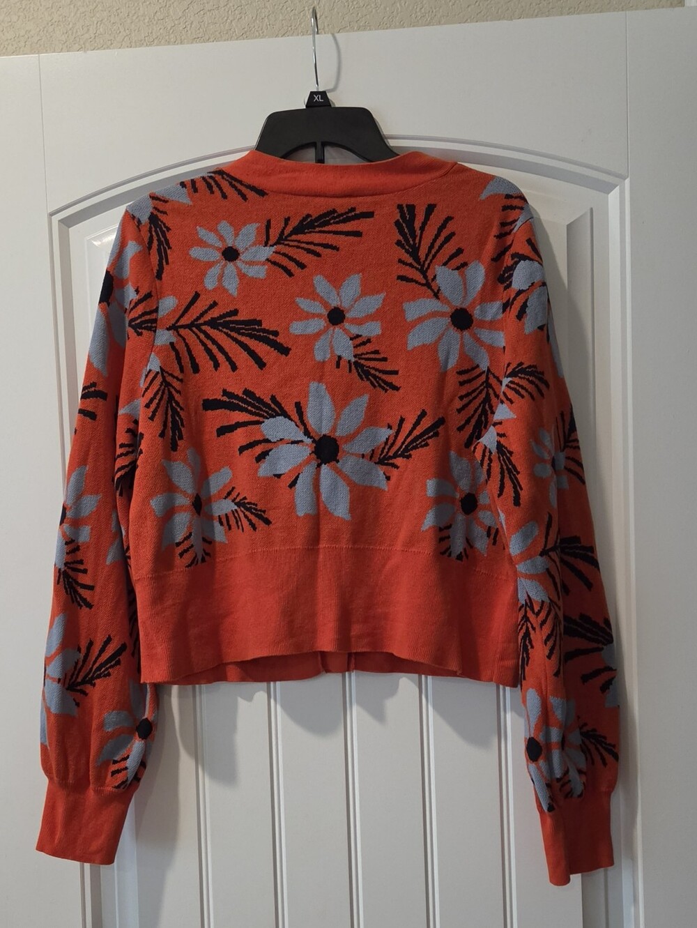 CAbi Orange Floral Button-Front V-Neck Cardigan with Blue Flowers - Picture 5 of 5